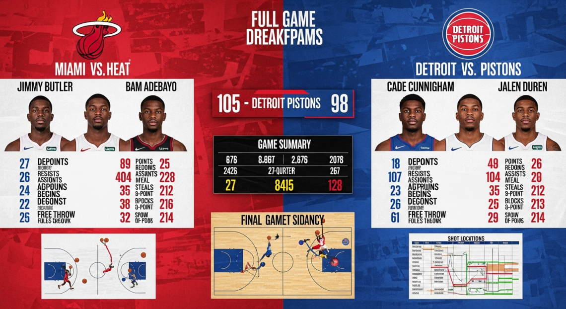 miami heat vs detroit pistons match player stats